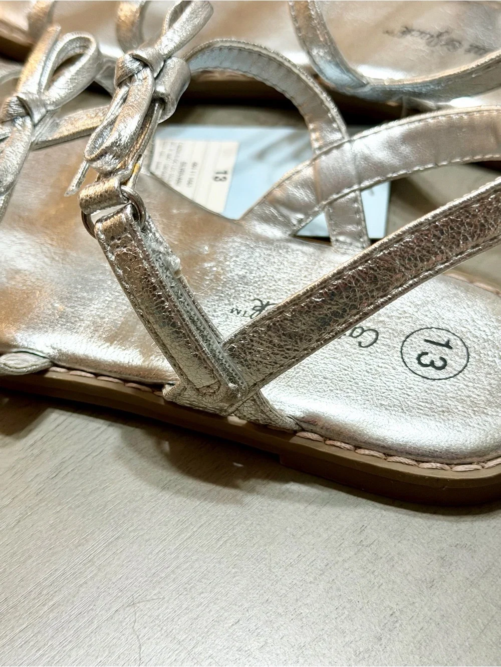 Girls' Metallic Silver Bow-Strap Sandals 13 Toddler